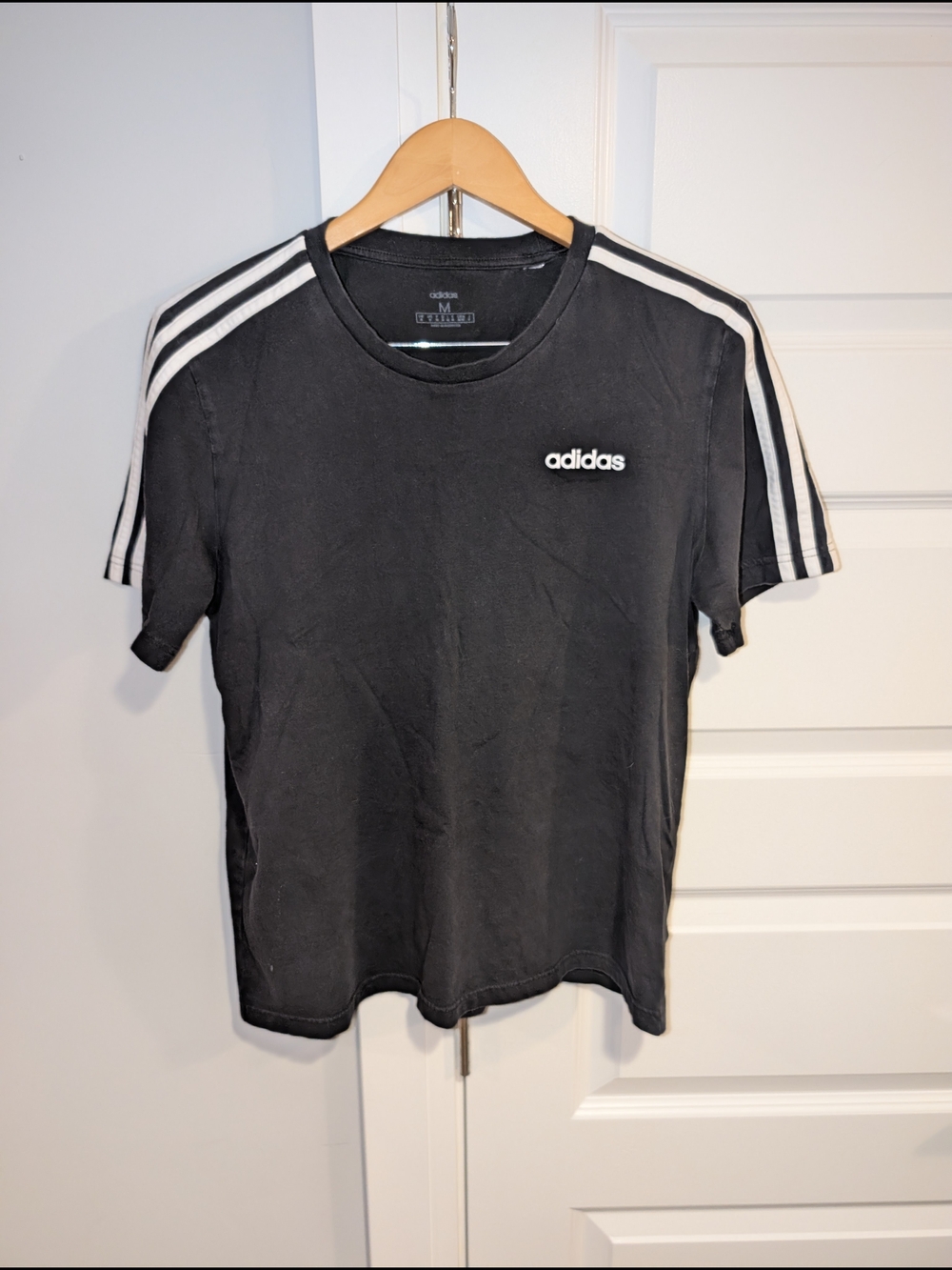 adidas Black T-Shirt with White Shoulder Stripes